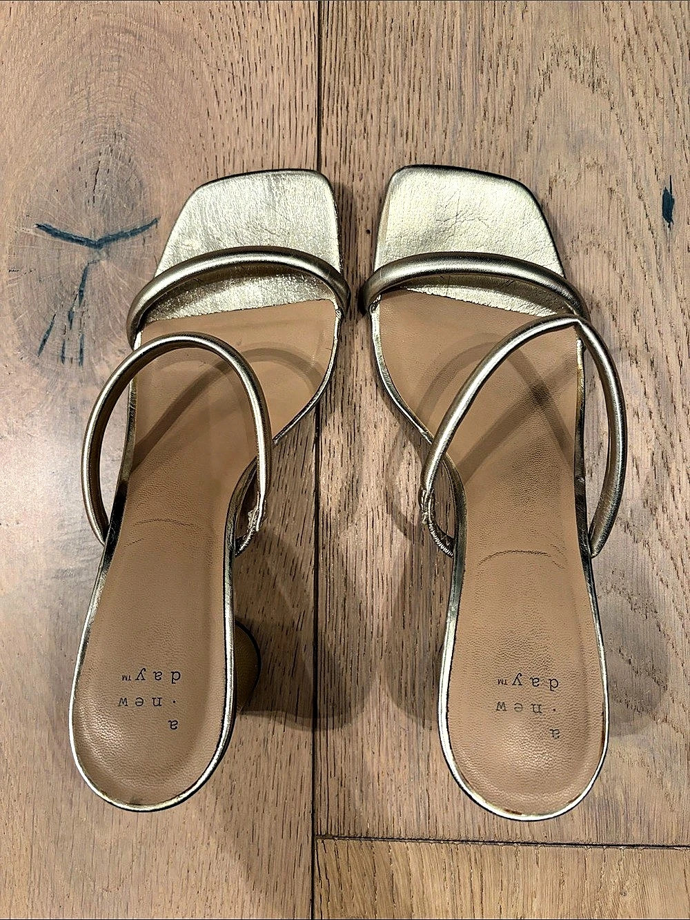 A New Day Goldie Square-Toe Strappy Heels Gold US 8